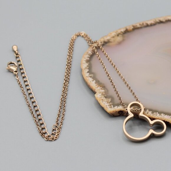 Jewelry necklace Mickey Mouse rose gold tone minimalist dainty with chain new - Picture 4 of 7
